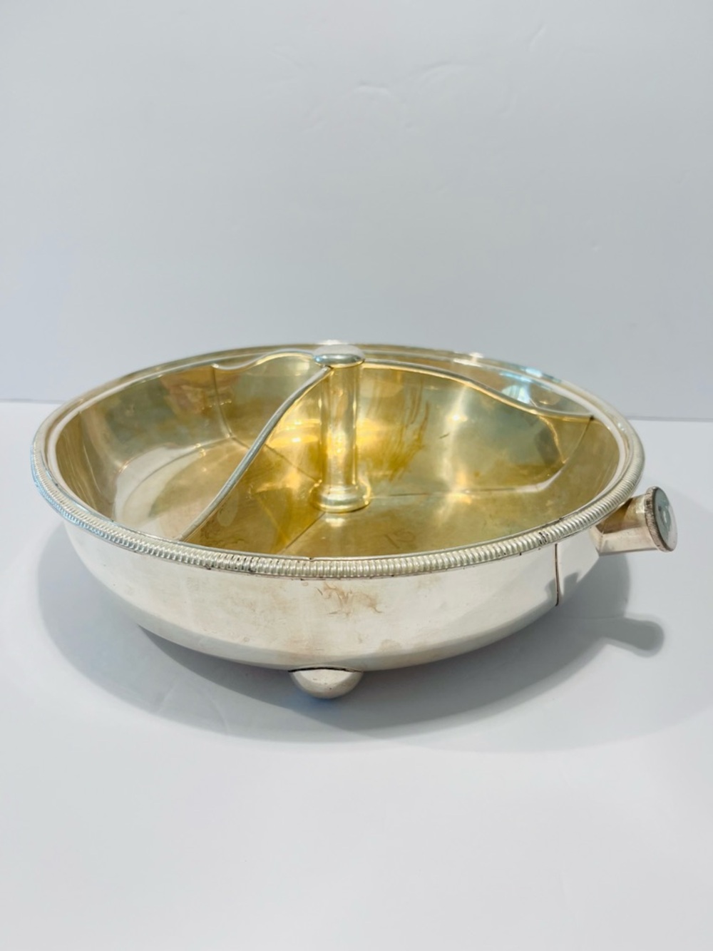 Antique HF & Co Silver-plated Warming Dish With Divider Stamped 10” Diameter